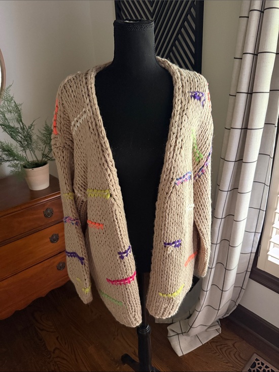 Listicle Sweaters - Listicle oatmeal cardigan with balloon sleeves medium